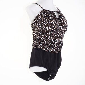 Catalina Swimsuit 18 W 20 W Piece Black Brown White Rouched Set in Bra 2X NWOT